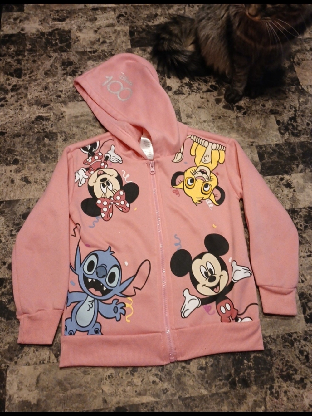 Disney Pink Kids Zip Hoodie with Mickey, Minnie, Stitch & Friends